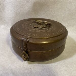 Vintage Asian Modern Brass Box Large Round Decorative Chinoiserie
